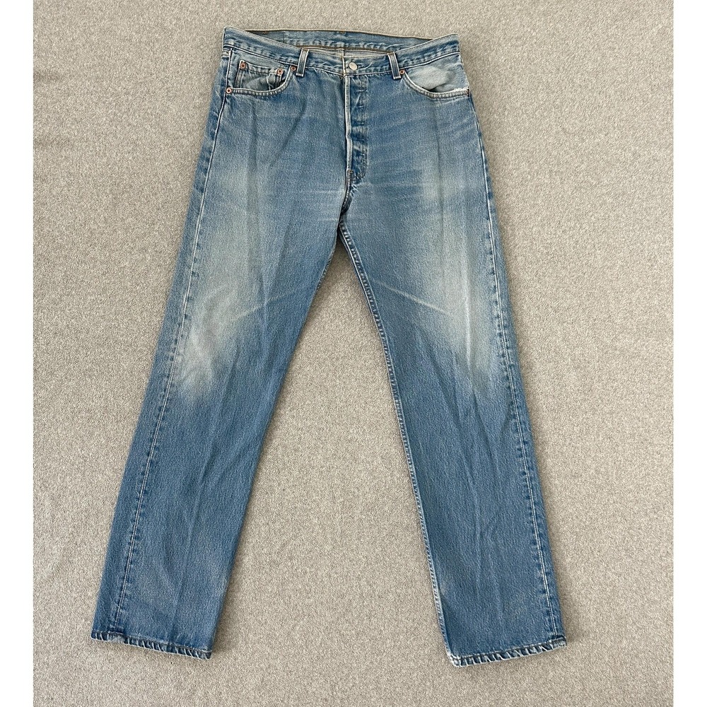 Vintage Levis 501xx Jeans Mens 34x33 Blue USA Denim 90s Faded Distressed 38x38